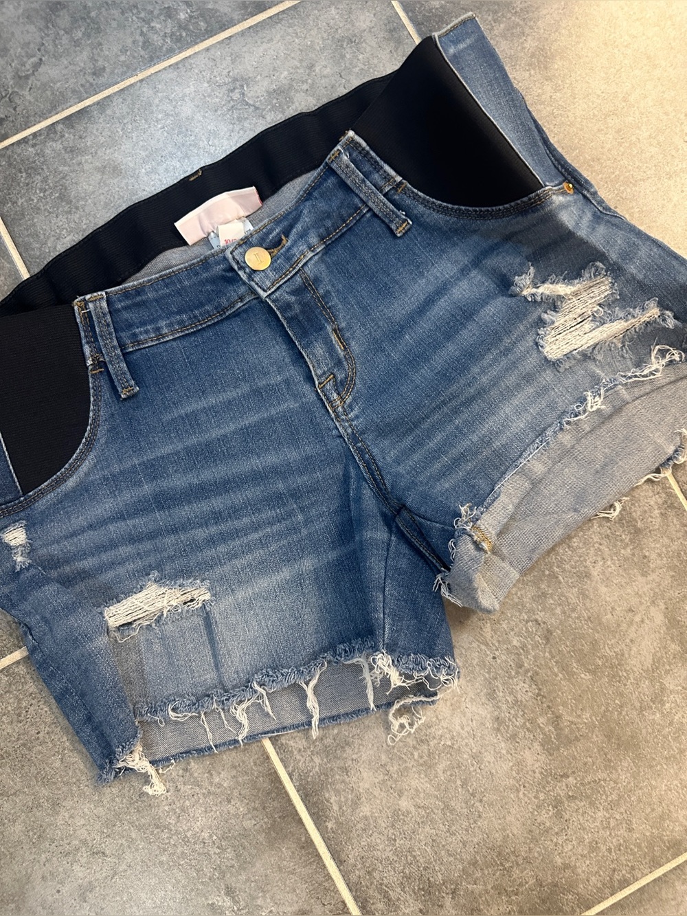 INGRID ISABEL MATERNITY MIDI JEANS SHORTS PREGNANCY 10 CUT OFF STRETCH SUMMER